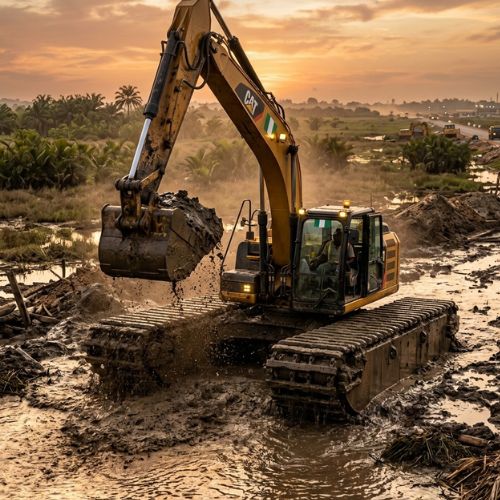 Swamp buggy dredging in Epe wetlands